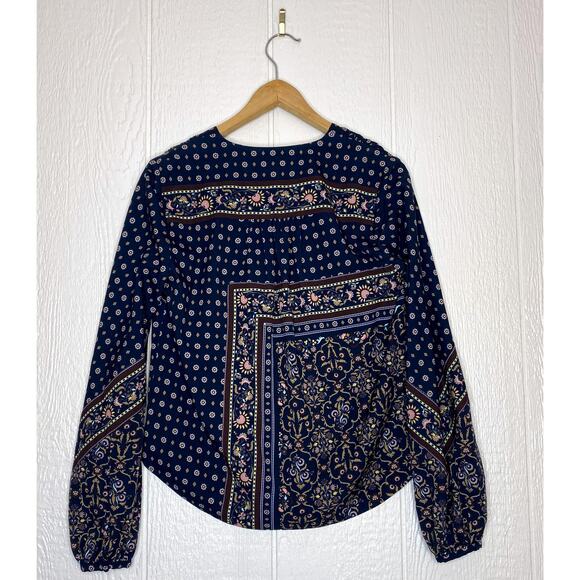 JONATHAN SIMKHAI Scarf Print Peasant Faux Wrap Long Sleeve Blouse US XS NWT - Picture 3 of 11